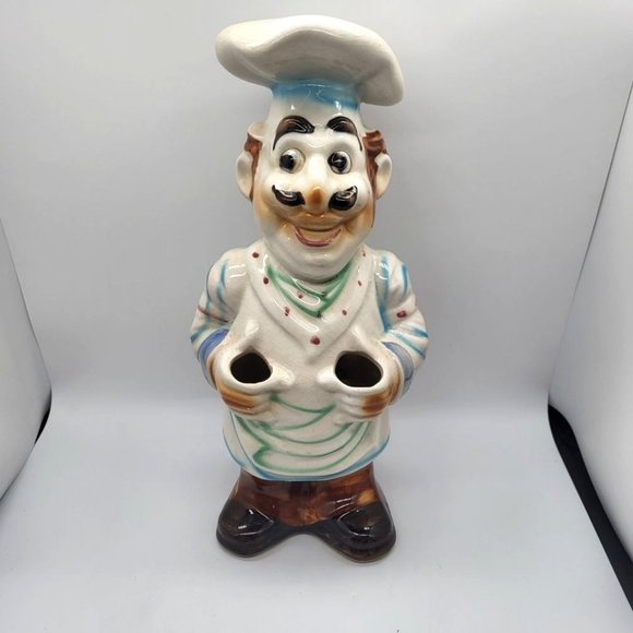 Vintage Hi Mark Chef Hand Painted Utensil Holder 4 Opening Friends 12" Tall - Picture 2 of 8